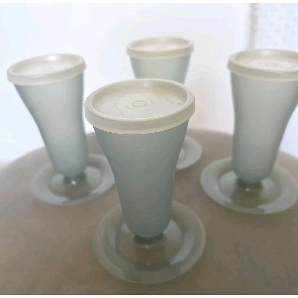 Tupperware Dessert Parfait Cups W Lids Fruit Pudding  Smoke Gray 754-27 Vintage